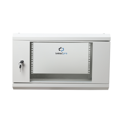 Gabinete de Pared de 6U con Puerta de Cristal Templado, 455 mm de Profundidad Total, Rack de 19'', Acero Reforzado Color Gris Mate - Kompletum