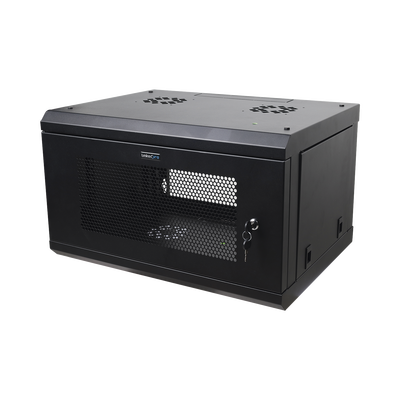 Gabinete de Pared de 6U con Puerta Perforada, 455 mm de Profundidad Total, Rack de 19'', Acero Reforzado Color Negro - Kompletum