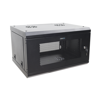 Gabinete de Pared de 6U con Puerta Perforada, 455 mm de Profundidad Total, Rack de 19'', Acero Reforzado Color Negro - Kompletum