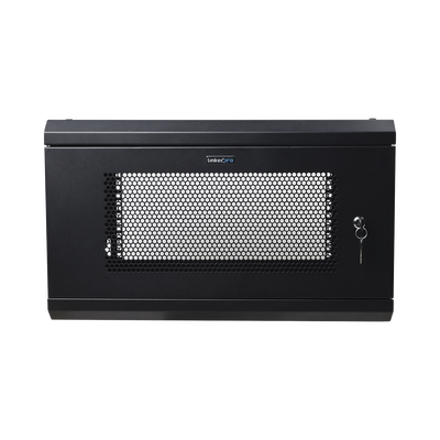 Gabinete de Pared de 6U con Puerta Perforada, 455 mm de Profundidad Total, Rack de 19'', Acero Reforzado Color Negro - Kompletum