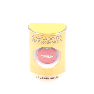 Botón de Apagado de Emergencia, Texto en Español, Tapa Protectora de Policarbonato Súper Resistente, Restablecimiento con Llave - Kompletum