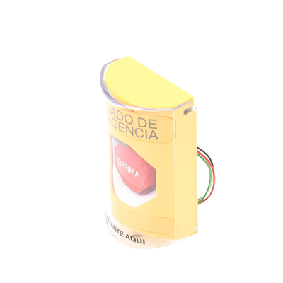 Botón de Apagado de Emergencia, Texto en Español, Tapa Protectora de Policarbonato Súper Resistente, Restablecimiento con Llave - Kompletum