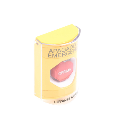 Botón de Apagado de Emergencia, Texto en Español, Tapa Protectora de Policarbonato Súper Resistente, Restablecimiento con Llave - Kompletum