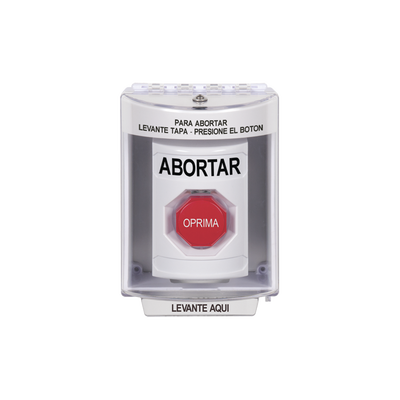 Botón de Abortar, Bocina de Advertencia Integrada, Texto en Español, Tapa Protectora de Policarbonato Súper Resistente con Espaciador, Restablecimiento con Llave - Kompletum