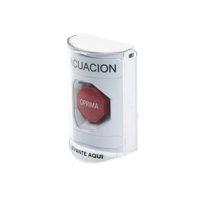 Botón de Evacuación, Cubierta de Policarbonato Súper Resistente de Superficie con Espaciador, Restablecimiento con Llave, Con Bocina de Advertencia - Kompletum