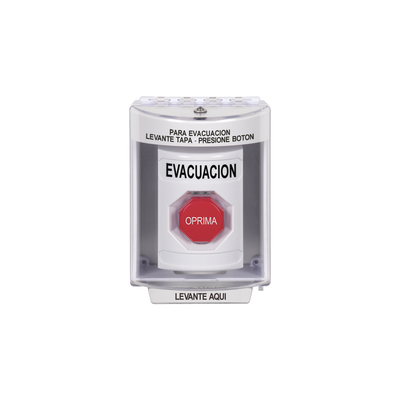 Botón de Evacuación, Cubierta de Policarbonato Súper Resistente de Superficie con Espaciador, Restablecimiento con Llave, Con Bocina de Advertencia - Kompletum