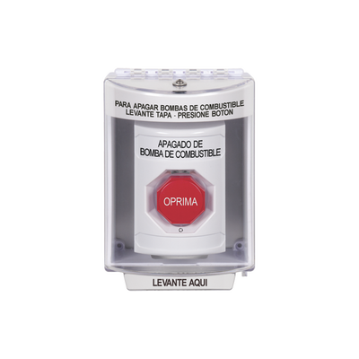 Botón de Apagado de Bomba de Combustible, Tapa Protectora de Policarbonato Súper Resistente con Espaciador, Acción Mantenida , Texto en Español - Kompletum