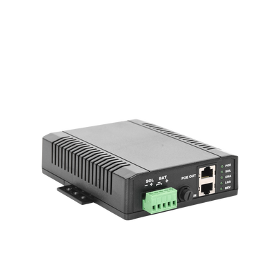 Controlador Solar POE, Entrada 12 Vcc Hasta un Panel Solar de 125 Watts, Salida PoE Pasivo en 48 Vcc Hasta 20 Watts Máximo. - Kompletum