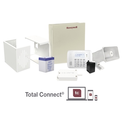 Kit con panel de alarma para 48 zonas con teclado alfanumérico y receptor inalámbrico interconstruido, Batería, Transformador y Sirena - Kompletum