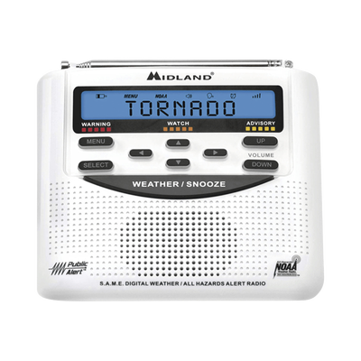 Radio de Alertas Meteorológicas WR120 / 7 Canales NOAA / Tecnología S.A.M.E. / Alerta por Voz y Sirena 90dB / Backup de Baterías - Kompletum
