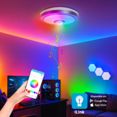 Luminario LED de 40W / 3000 Lúmenes / Ø 490mm x 66mm / Voltaje 85-265V / Temperatura Fría 6500K / Conexión Bluetooth / App iLink. - Kompletum