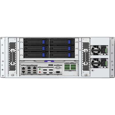 NVR 32 Megapixel (8K) / 256 canales IP / 30 Bahías de Disco Duro (600 TB) / 4 Puertos de Red / Soporta RAID con Hot Swap / ACUSENSE / ANPR - Kompletum