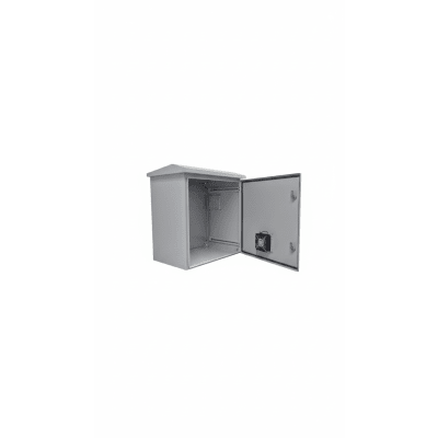 Kit Gabinete Ventilado de Acero IP55 Uso en Exterior (593 x 609 x 399 mm) con Placa Trasera Interior Metálica y Compuerta Inferior Atornillable. Incluye Ventilador, Ventilas, filtros, Montaje Rack 19", Terminal de Tierra Física, Chapas - Kompletum