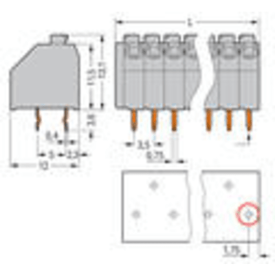 Bloque Terminal PCB 250 Series / Clavija a Presión 1.5 mm² / Espaciado de Patas 3.5 mm / 8 Polos / Push-in CAGE CLAMP / Gris - Kompletum