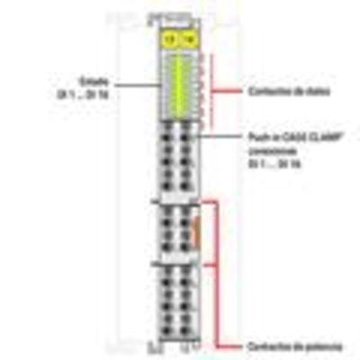 Módulo de Entrada Digital WAGO 750-1407 / 16 Canales / 24 V DC / Conmutación Negativa (NPN) / Filtro RC 3 ms / Push-in CAGE CLAMP® / LED Indicador / Aislamiento Galvánico 500 kV - Kompletum