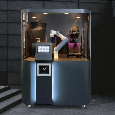 Solución Robótica Dobot para Barra de Café / Capacidad 100-150 Bebidas / Tiempo de Producción 45-90 segundos / Pantalla Táctil 10.1 Pulgadas / Método de Pago por Escaneo / Auto-Limpieza / Operación 24 Horas - Kompletum