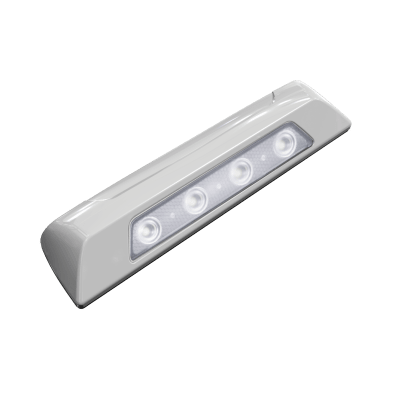 Luz de escena, 4 LED, bisel blanco, 12–24VCD, LED blanco y lente transparente - Kompletum