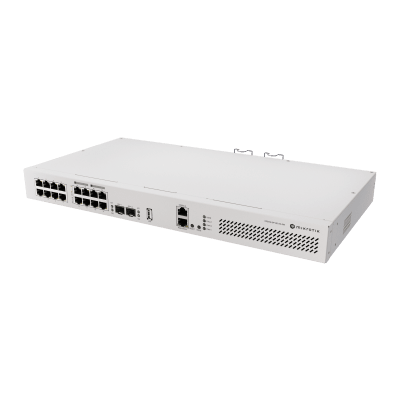 Switch de Red MikroTik CRS418-8P-8G-2S+RM / 17 Puertos Gigabit Ethernet / 8 Puertos PoE-out 802.3af/at / 2 Puertos SFP+ 10G / CPU Quad-Core 2.2 GHz ARM / RouterOS v7 / L3 HW Offloading / Alimentación Dual Redundante / USB 3.0 - Kompletum