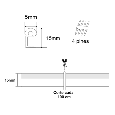 Manguera Luminosa LED Neón RGB / 50 Metros / IP65 Interior-Exterior / Corte Cada 100 cm / 300W Máximo / 120° Ángulo de Luz / Libre de Mercurio - Kompletum
