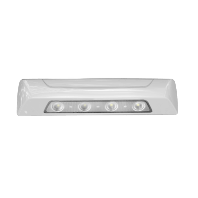 Luz de escena, 4 LED, bisel blanco, 12–24VCD, LED blanco y lente transparente - Kompletum