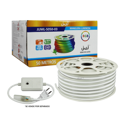 Manguera Luminosa LED Neón RGB / 50 Metros / IP65 Interior-Exterior / Corte Cada 100 cm / 300W Máximo / 120° Ángulo de Luz / Libre de Mercurio - Kompletum