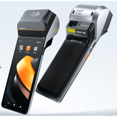 Terminal  SUNMI V3 / Procesador Qualcomm Hexa-Core / Pantalla 6.75" HD / 3GB RAM + 32GB Almacenamiento / Impresora Térmica 58mm / NFC SoftPOS / Escáner Láser 2D / Compatible con SUNMI OS y Android 13 - Kompletum
