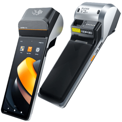 Terminal  SUNMI V3 / Procesador Qualcomm Hexa-Core / Pantalla 6.75" HD / 3GB RAM + 32GB Almacenamiento / Impresora Térmica 58mm / NFC SoftPOS / Escáner Láser 2D / Compatible con SUNMI OS y Android 13 - Kompletum
