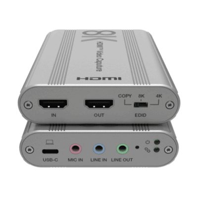 Tarjeta de Captura HDMI 8K a USB 3.2 Gen 1 | Resolución 8K@60Hz y 4K2K@144Hz | Ancho de Banda 48Gbps | Mezcla de Audio HDMI-Micrófono-Línea | Compatibilidad Multiplataforma Windows-macOS-Linux | Carcasa de Aluminio Plateado - Kompletum