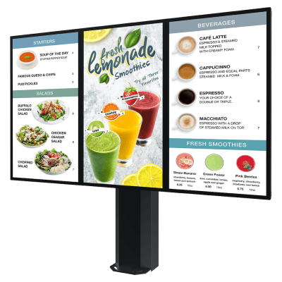 Montaje Tipo Kiosco para exterior compatible con Pantallas de 55" Samsung OH55AS / Diseño Ultradelgado / METAL / Exterior IP65 / Base Pedestal 8" / Soporte para 3 pantallas - Kompletum