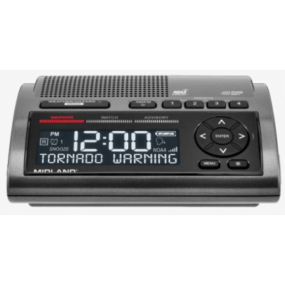 Radio de Alerta Meteorológica WR400 / 7 Canales NOAA y Environment Canada / Almacena 10 Alertas / Sirena de 85 dB / Reloj Dual con Alarma / Carga USB / Certificado Public Alert - Kompletum