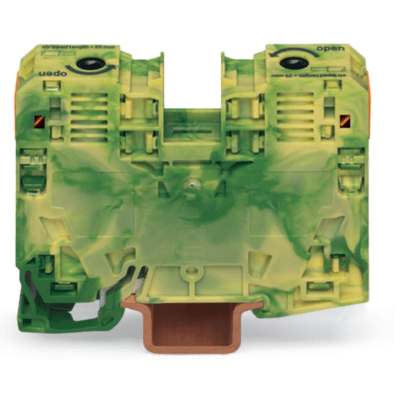 Borna de Tierra / 2 Conductores / 35 mm² / POWER CAGE CLAMP / Montaje en Carril DIN 35 x 15 / Verde-Amarillo / Poliamida (PA66) / Conexión Lateral / Rango de Sección 6-35 mm² - Kompletum