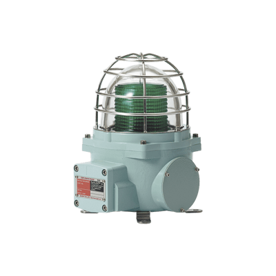 Baliza con luz LED color Verde con patrón de destello fijo o flasheante, ideal para zonas y áreas peligrosas, opera en un rango de 120 VCA - Kompletum