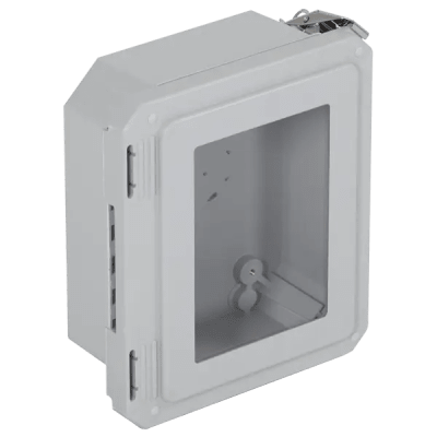 Caja Impermeable De Fibra De Vidrio, 8.77" (22.27cm) Alto x 6.77" (17.19cm) Ancho x 4.06" (10.31cm), Con Ventanilla, Listado UL/cUL, Hecho En EE.UU, Serie EnviroArmour® - Kompletum