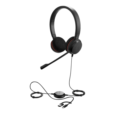 Jabra Evolve 20 DUO con conexión USB C/A, Micrófono con Cancelación de Ruido de Ultima Generación, Configuración Plug and Play (4999-829-269) - Kompletum