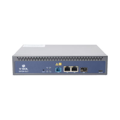 OLT de 1 puerto GPON SC/UPC + 3 puertos Uplink (2 puertos Gigabit Ethernet + 1 puerto SFP/SFP+), Fuente de alimentación redundante AC/DC , hasta 128 ONUS - Kompletum