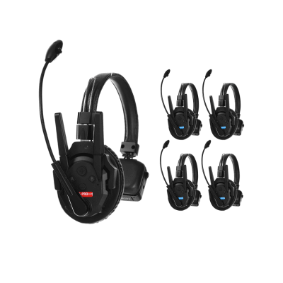 Kit de 5 Intercomunicador Inalámbrico TXtalk Pro / Antenas Externas / Rango 500m / Hasta 13 Unidades Conectadas / Auricular Monoaural / Batería 1050mAh / ABS Ligero y Cuero Suave - Kompletum