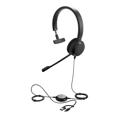Jabra Evolve 20 Mono con Conexión USB C/A, Micrófono con Cancelación de Ruido de Ultima Generación, Configuración Plug and Play (4993-829-269) - Kompletum