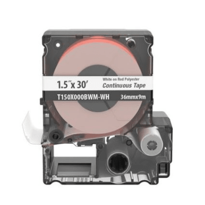 Casete de Etiquetas de Vinilo de Cinta Continua, Color Negro Sobre Rojo, Uso Interior/Exterior, 35.8 mm de Ancho x 9 Metros de Largo - Kompletum